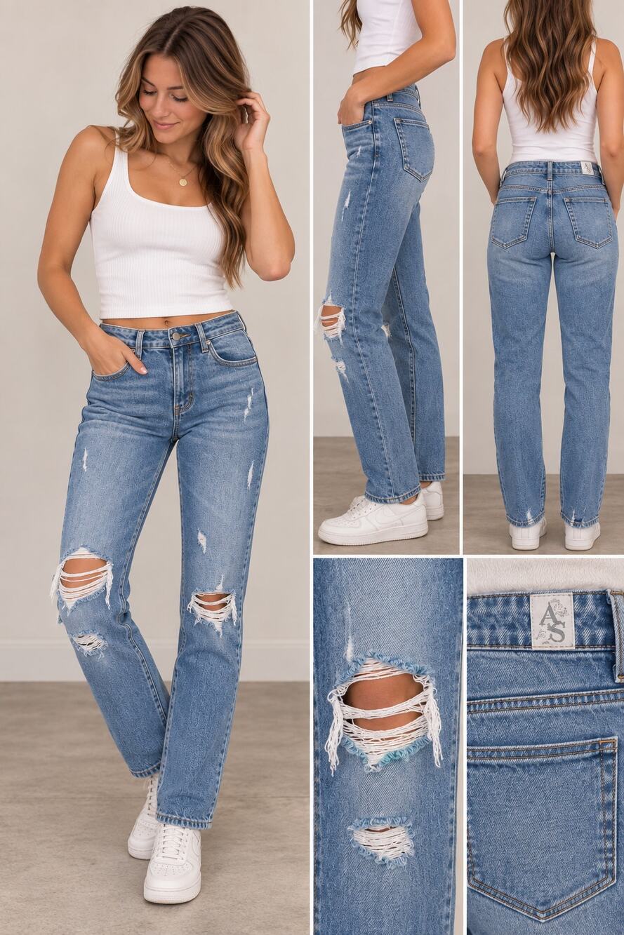 ALTAR'D STATE Distressed Straight Leg Jeans Light Wash Ripped Size 26